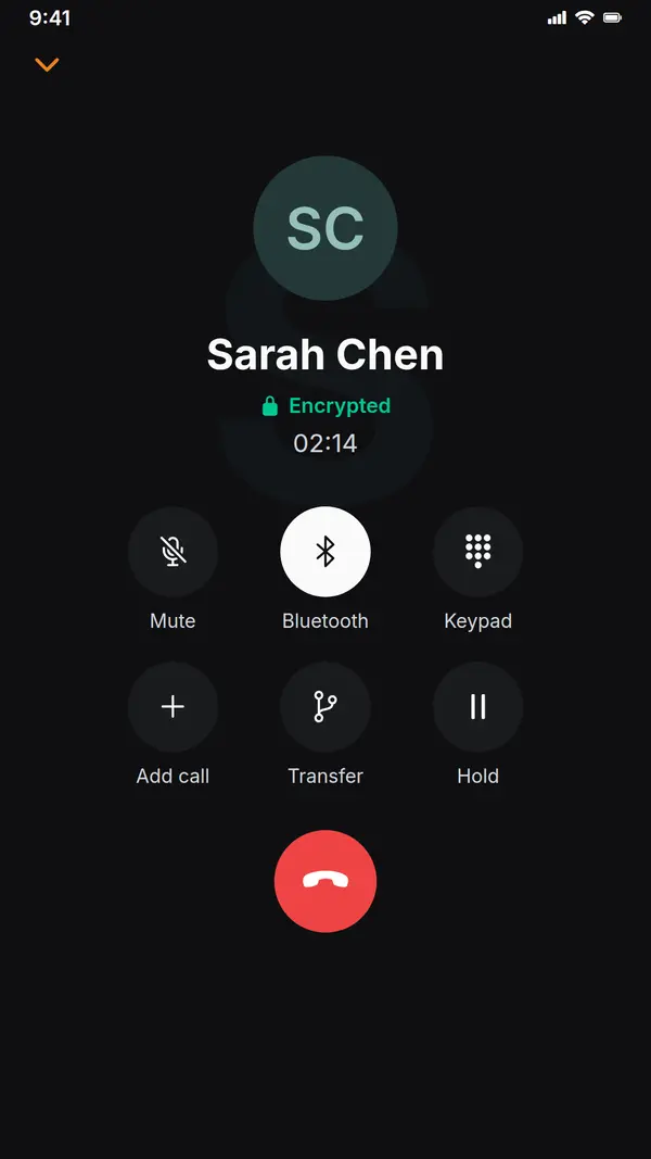 Active encrypted call in the UnlimCall app